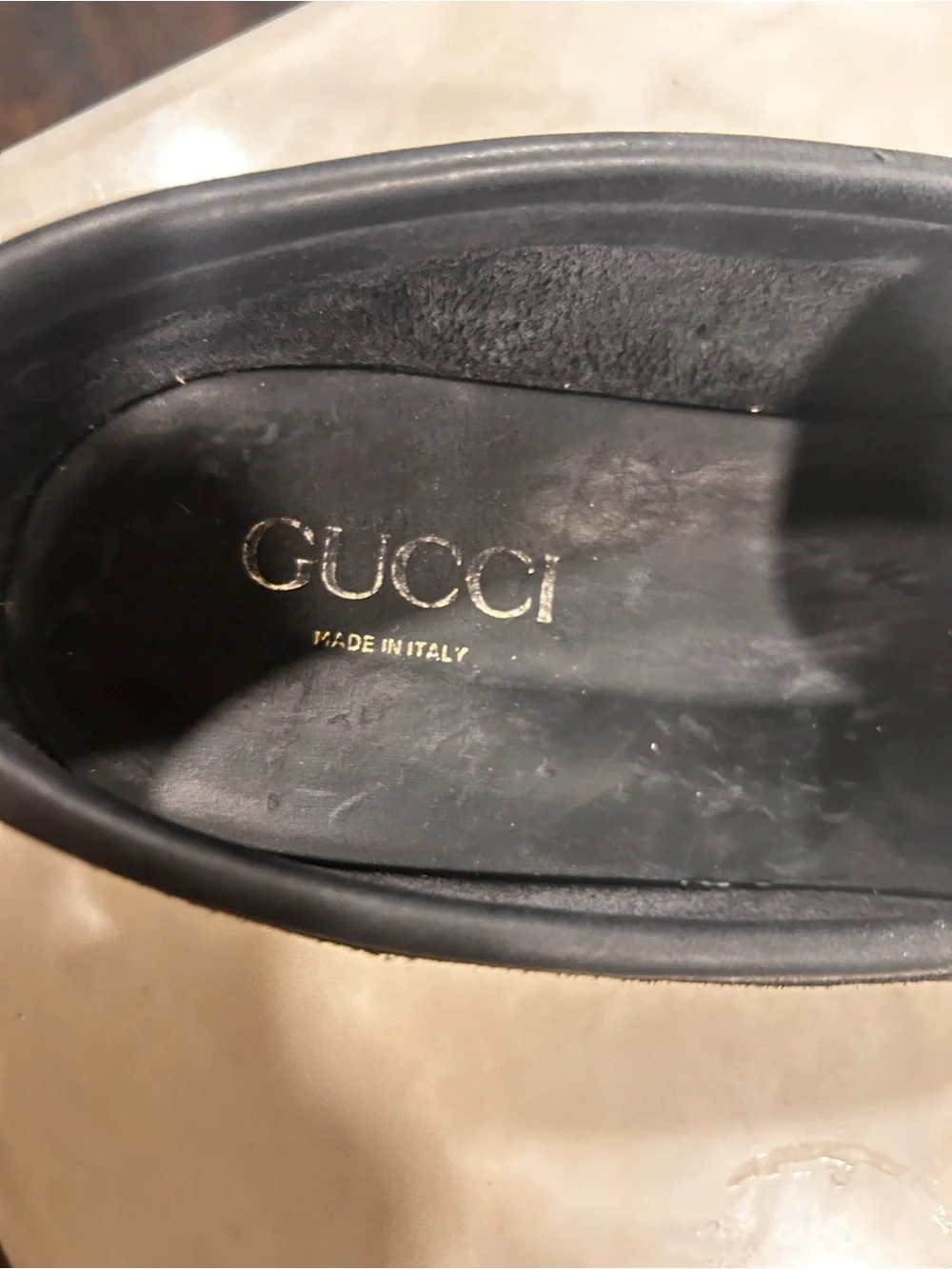 Gucci vintage Navy Leather Bit Loafers with Gold Hardware